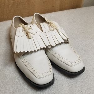 Vtg Lady J&M Womens Golf Shoe Beige Wingtip Oxford Sz 6.5